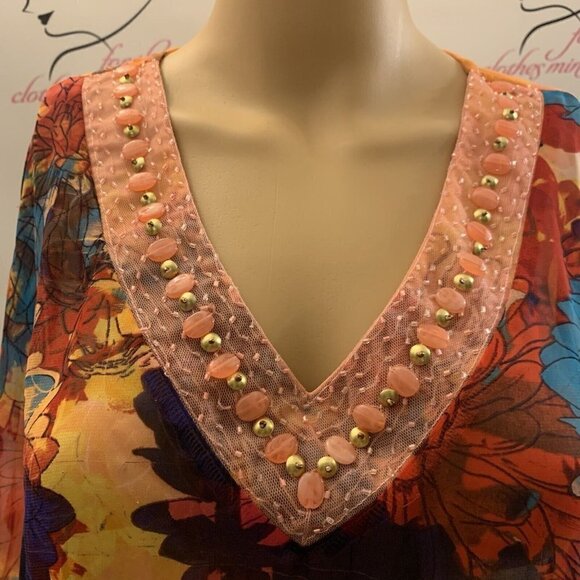 ND. Size Medium. Embellished Beaded Blouson Chiffon Top. Sleeves B64 - Picture 2 of 5